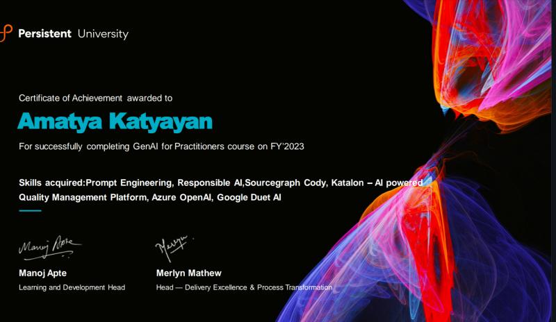 Successfully completed the GenAI Practitioners Course – Persistent Systems